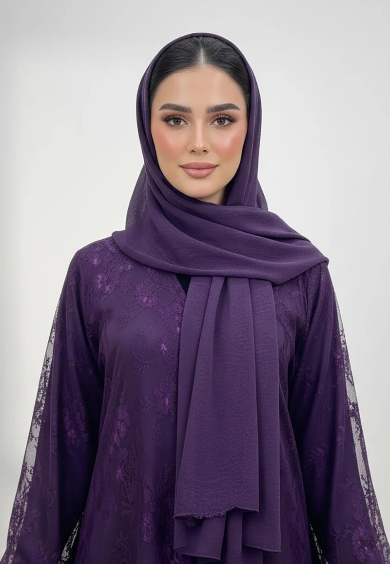 النخبة Dantil Purple Abaya with Nida inner lining-847