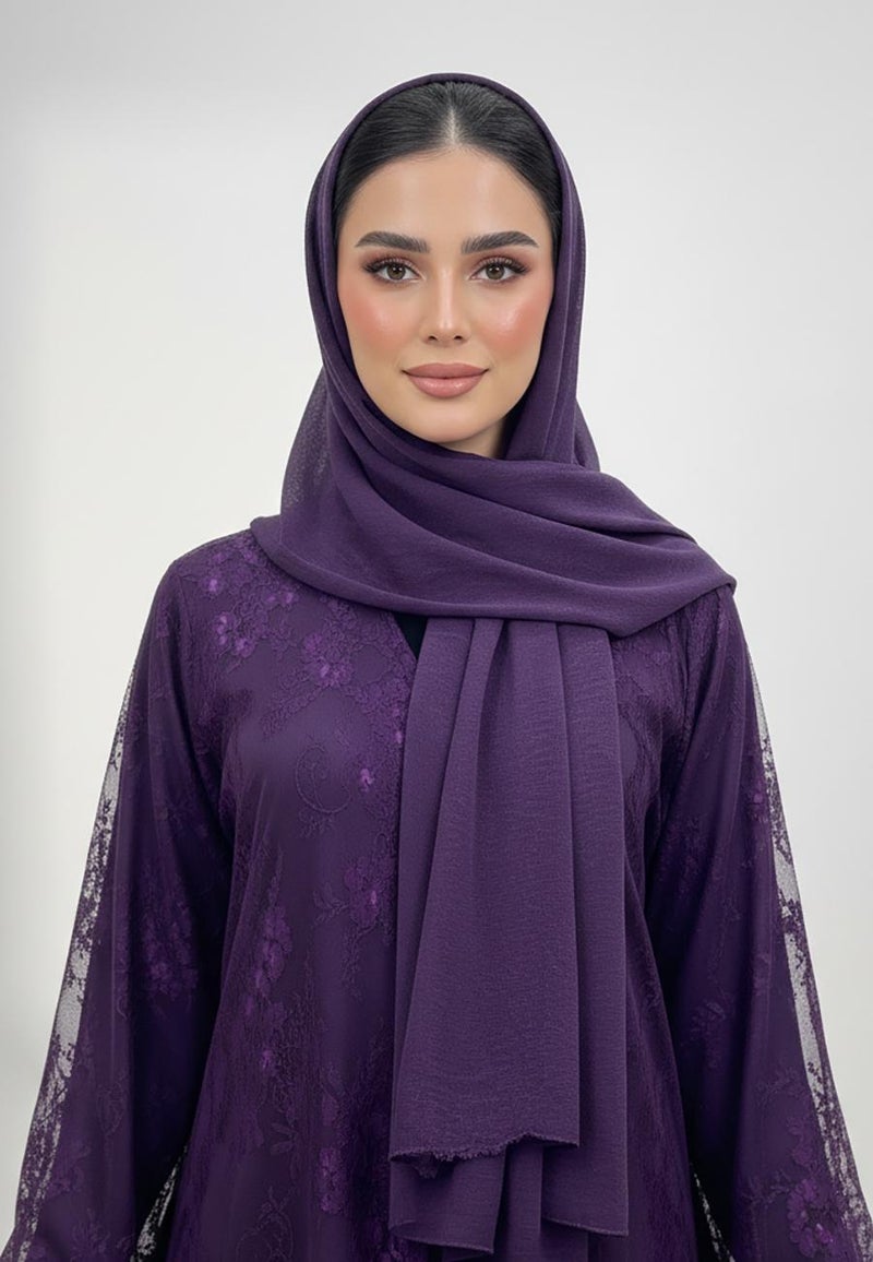 NUKHBAA Dantil Purple Abaya with Nida inner lining-847 - Image 2