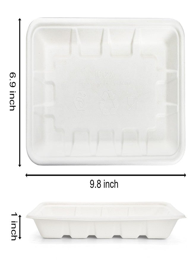Lawei 100 Pack 9 Inch Rectangle Paper Plates, 9 x 7 Inch Disposable Food Trays, White Bagasse Paper Dishes, Heavy Duty Deep Plates for Tacos, Dessert, Snack, Salad, Pasta, Camping Picnic Party Use - Image 2