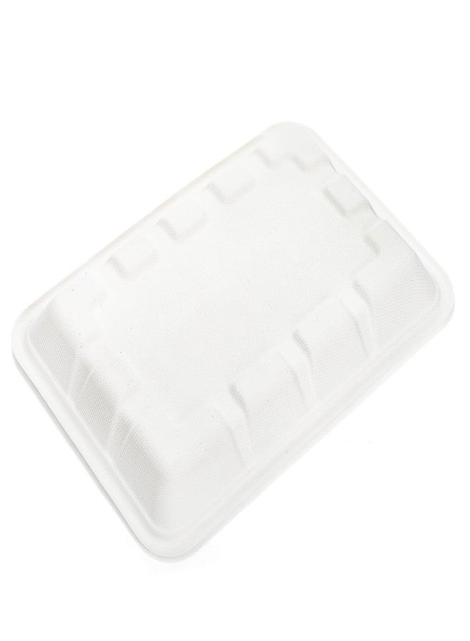 Lawei 100 Pack 9 Inch Rectangle Paper Plates, 9 x 7 Inch Disposable Food Trays, White Bagasse Paper Dishes, Heavy Duty Deep Plates for Tacos, Dessert, Snack, Salad, Pasta, Camping Picnic Party Use - Image 3
