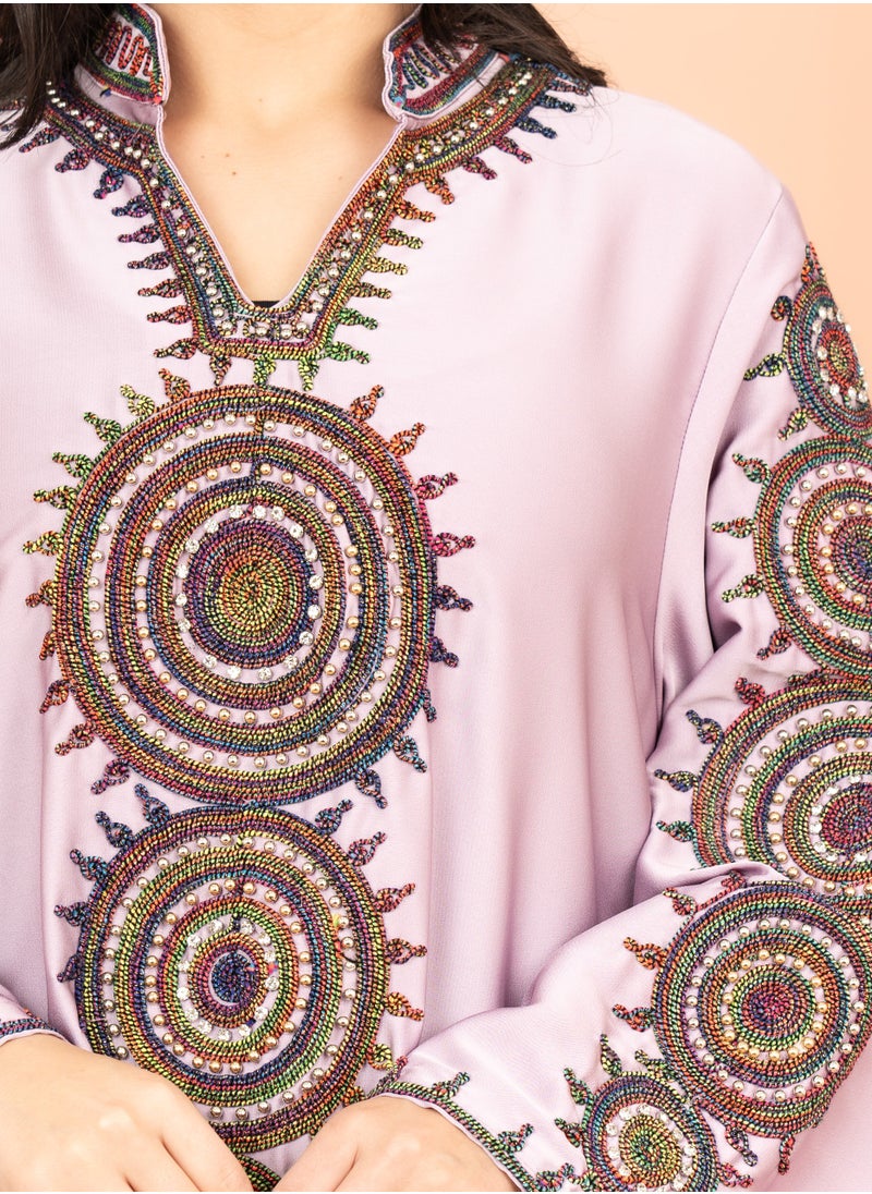 IKKXA Solid Embroidered Jalabiya IK1008 Violet  - Image 2