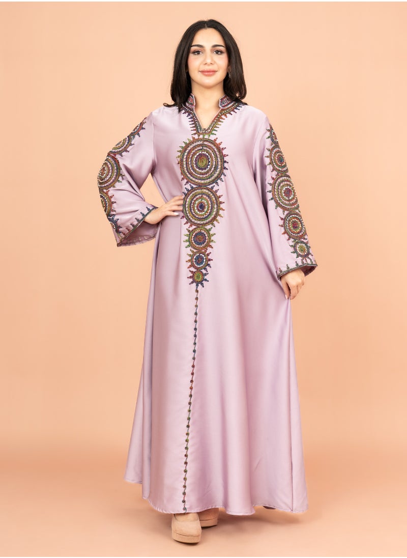 IKKXA Solid Embroidered Jalabiya IK1008 Violet  - Image 1