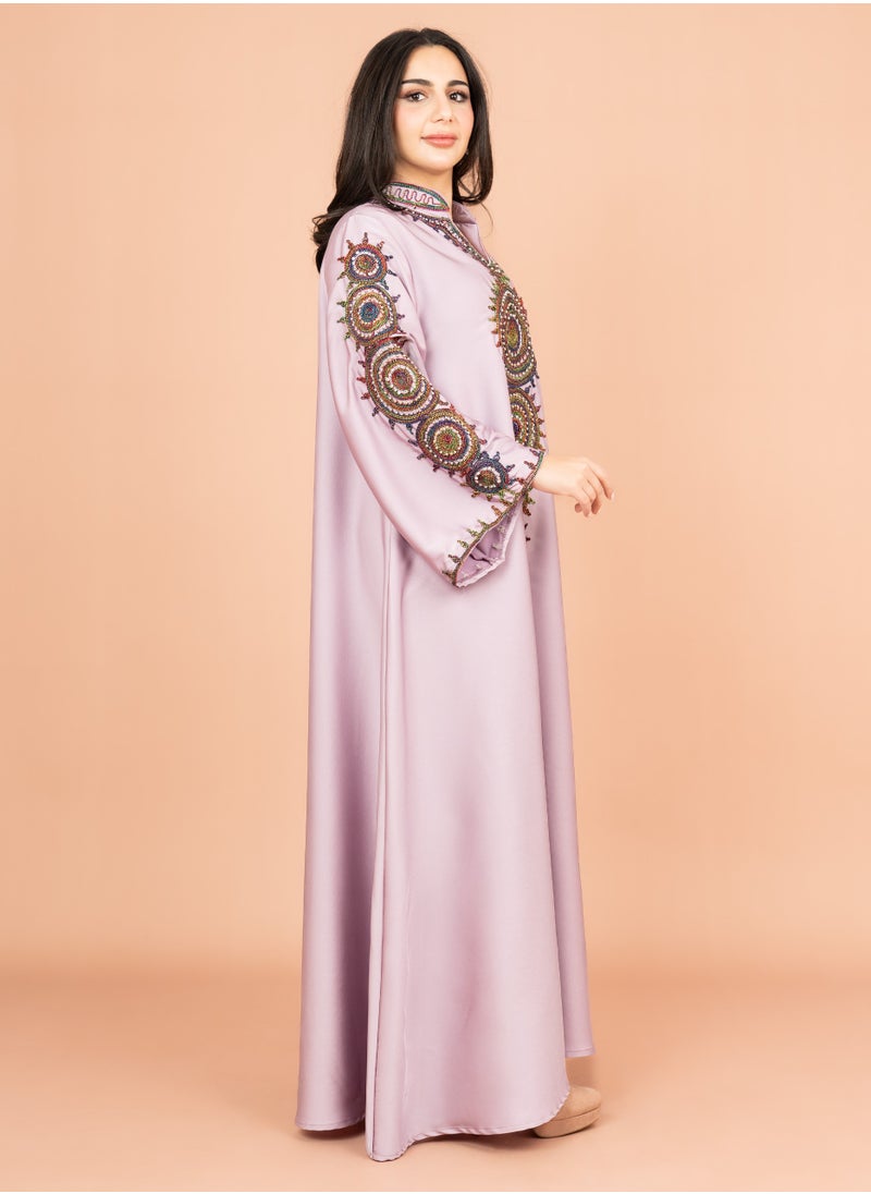 IKKXA Solid Embroidered Jalabiya IK1008 Violet  - Image 3