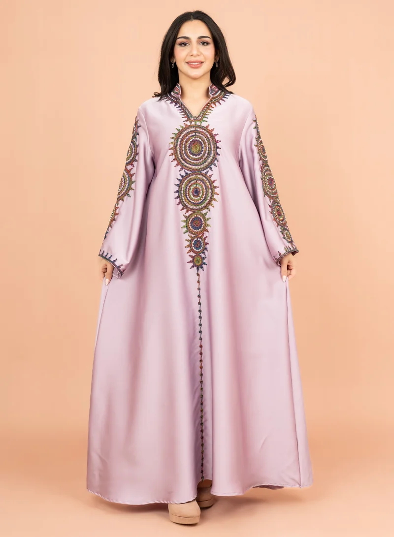 IKKXA Solid Embroidered Jalabiya IK1008 Violet
