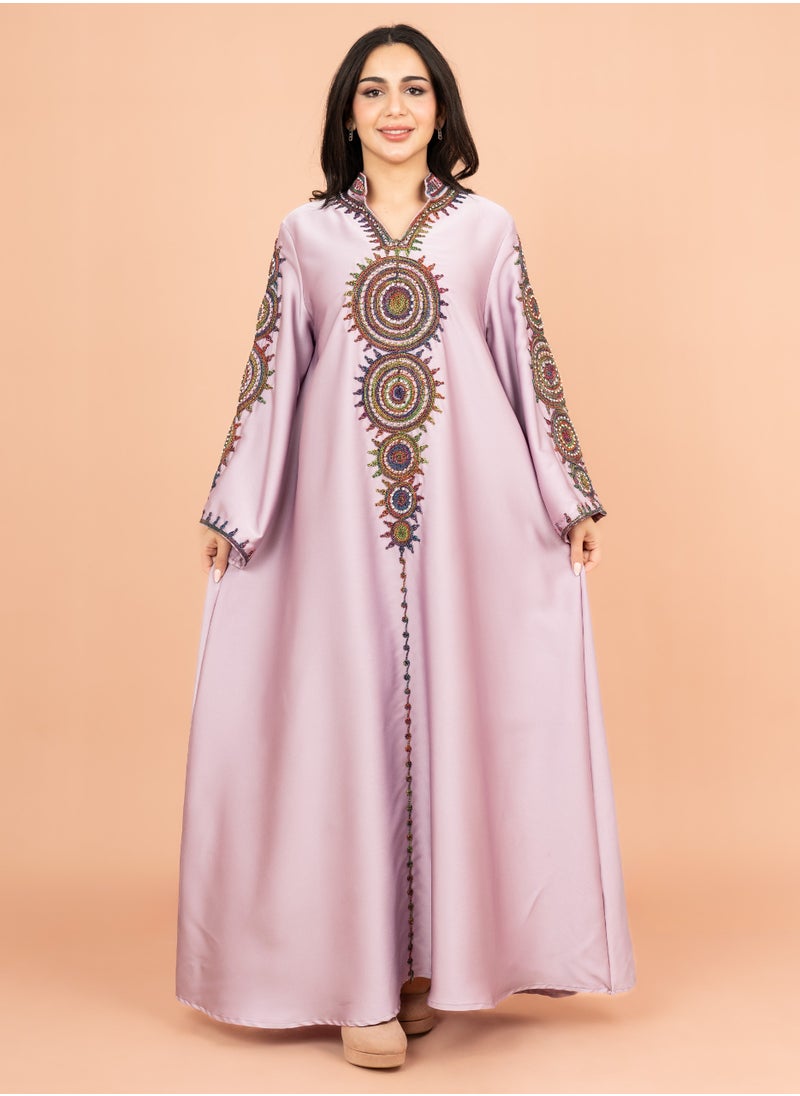IKKXA Solid Embroidered Jalabiya IK1008 Violet  - Image 5