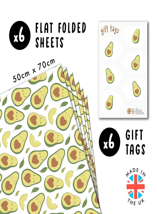 CENTRAL 23 Funny Wrapping Paper - Avocado, Food Theme, Cartoon - 6 Sheets of Giftwrap for All Ages Family Friends - All Occasion Birthday - Comes With Stickers - Image 2