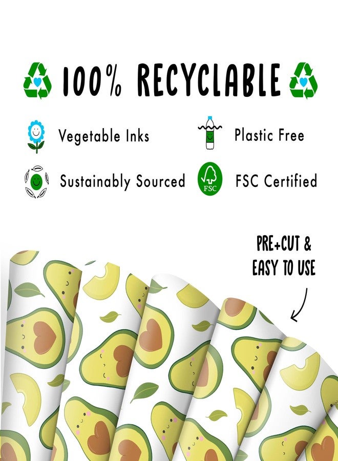 CENTRAL 23 Funny Wrapping Paper - Avocado, Food Theme, Cartoon - 6 Sheets of Giftwrap for All Ages Family Friends - All Occasion Birthday - Comes With Stickers - Image 3