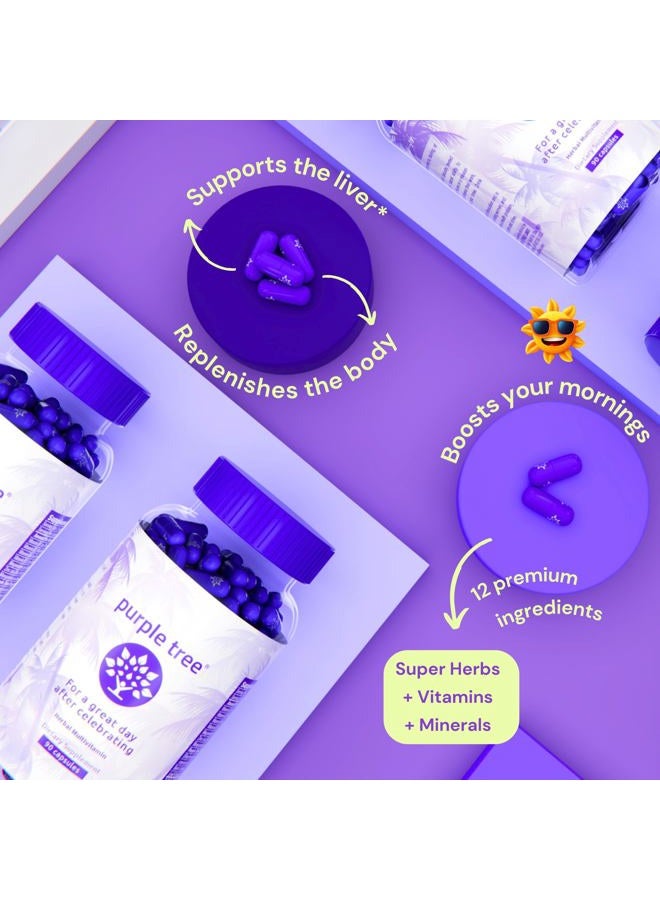 PURPLE TREE Post Celebration Wellness Vitamins | Liver Support, Body Replenisher, Rapid Hydration | Dihydromyricetin DHM, Milk Thistle, Electrolytes, Vitamin B, Willow Bark, Quercetin (60 Pills) - Image 3
