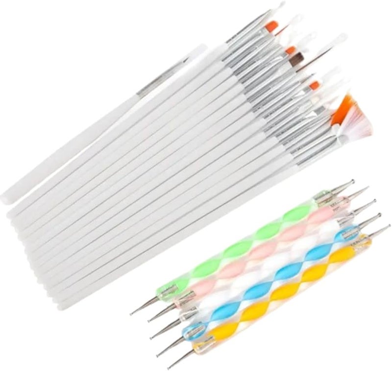 Boolavard 20 Pcs Nail Art Brushes Nail Art Tool Set Painting Mixed Color 2 Way Acrylic Silicone Carving Pen Dotting Pen Tool Manicure Kit DIY Makeup Display Board for Home Salon