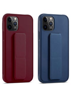 YOMNA Case with Magnetic Stand & Holder, Premium Silicone Multi Stand, Car Mount Kickstand Case Finger Grip Strap Cover Case compatible with Iphone 13 - 6.1 (Maroon/Dark Blue)(Set of 2)  - Image 1