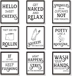 Zonon Zonon 9 Pieces Bathroom Wall Art Wall Decor, Funny Vintage Bathroom Sign Bathroom Quotes Sayings Art Prints Bathroom  - Image 1