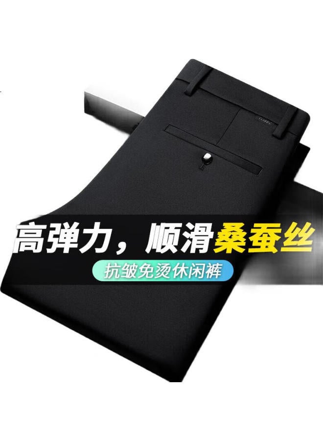 FIRS Men'S Casual Pants With Mulberry Silk, Lightweight For All Seasons, Business Commute, Wrinkle-Resistant, Breathable Trousers, Black, Size 35 - Image 3