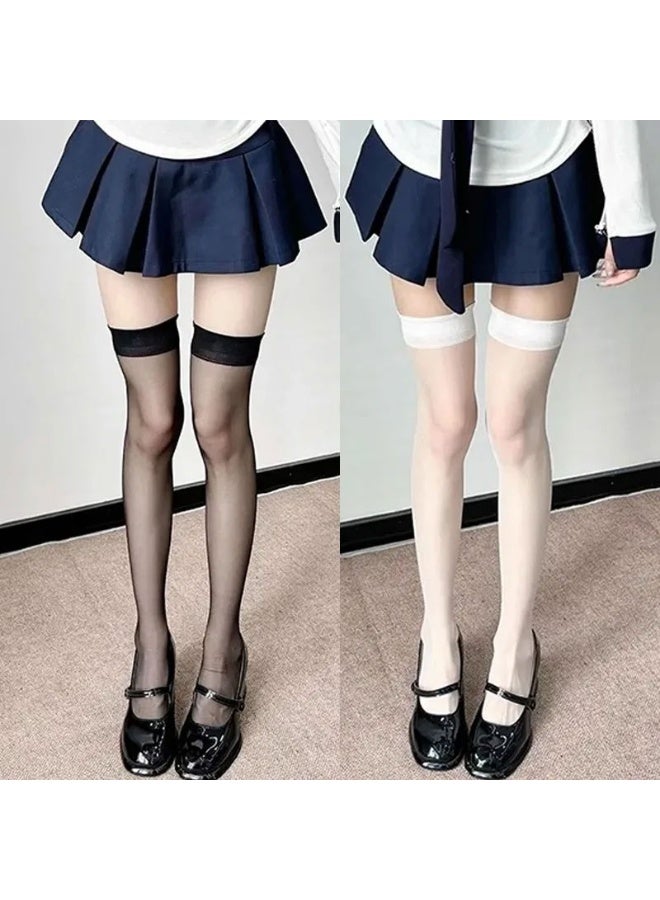 Sexy Overknee Long Socks Women Black White Sweet Girls Lolita Bowknot Thigh High Fishnet Stockings Gothic Punk Lace Mesh Legging - Image 1