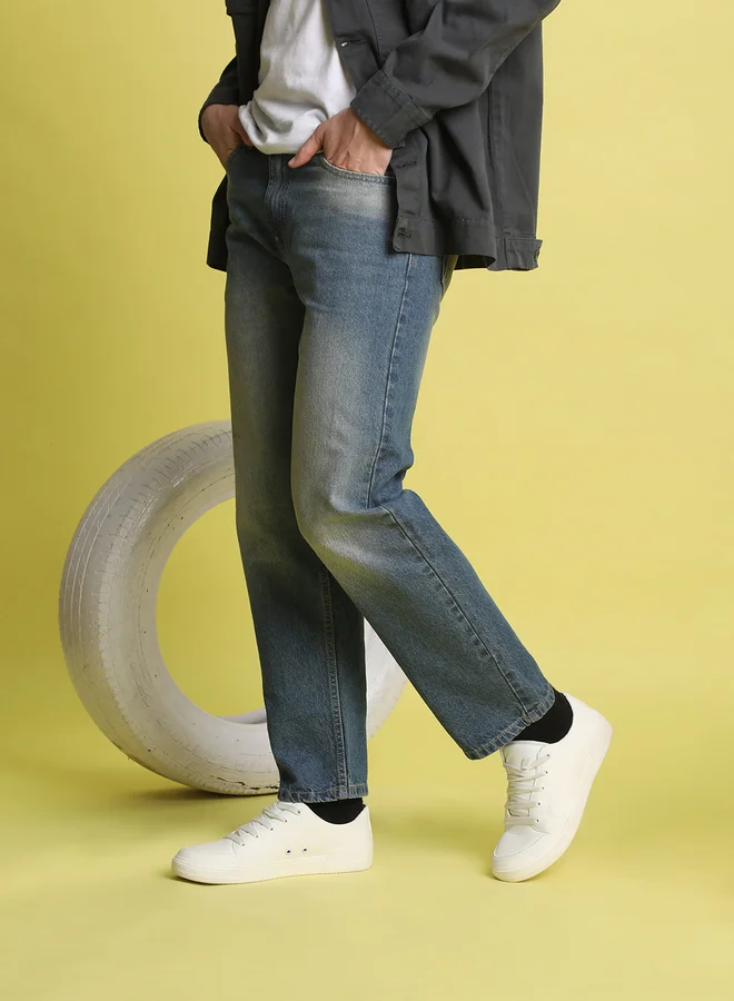 Styli Men Cotton Relaxed Fit Faded Jeans By Bene Kleed