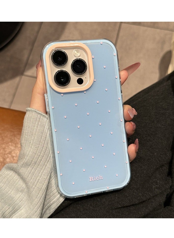 NIBEMINENT Dopamine Jelly Solid Color Protective TPU Case Cover For iPhone 16, Azure Polka Dot