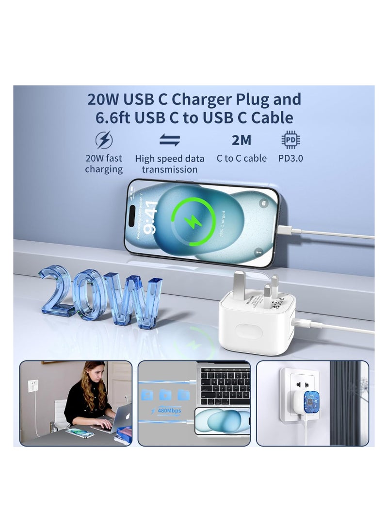 GUDOO - USB C Charger for iPhone 15, 20W PD USB C Fast Charger Plug with 6FT USB C to C Cable for iPhone 15/15 Plus/15 Pro/15 Pro Max, iPad Pro/Air/Mini Type C Series - Image 1