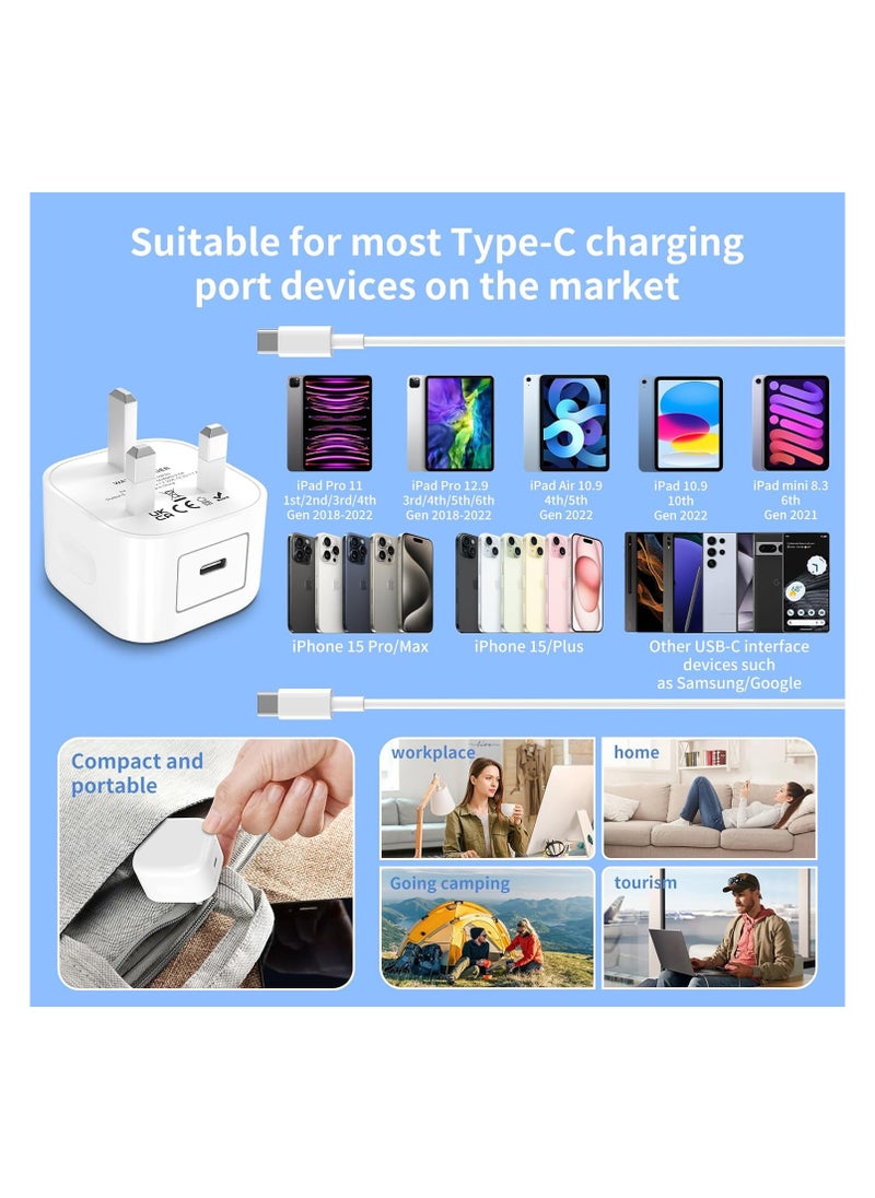 GUDOO - USB C Charger for iPhone 15, 20W PD USB C Fast Charger Plug with 6FT USB C to C Cable for iPhone 15/15 Plus/15 Pro/15 Pro Max, iPad Pro/Air/Mini Type C Series - Image 1