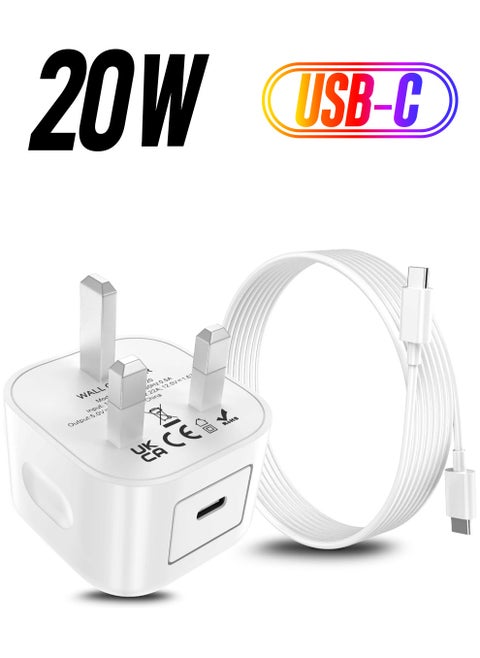 USB C Charger for iPhone 15, 20W PD USB C Fast Charger Plug with 6FT USB C to C Cable for iPhone 15/15 Plus/15 Pro/15 Pro Max, iPad Pro/Air/Mini Type C Series