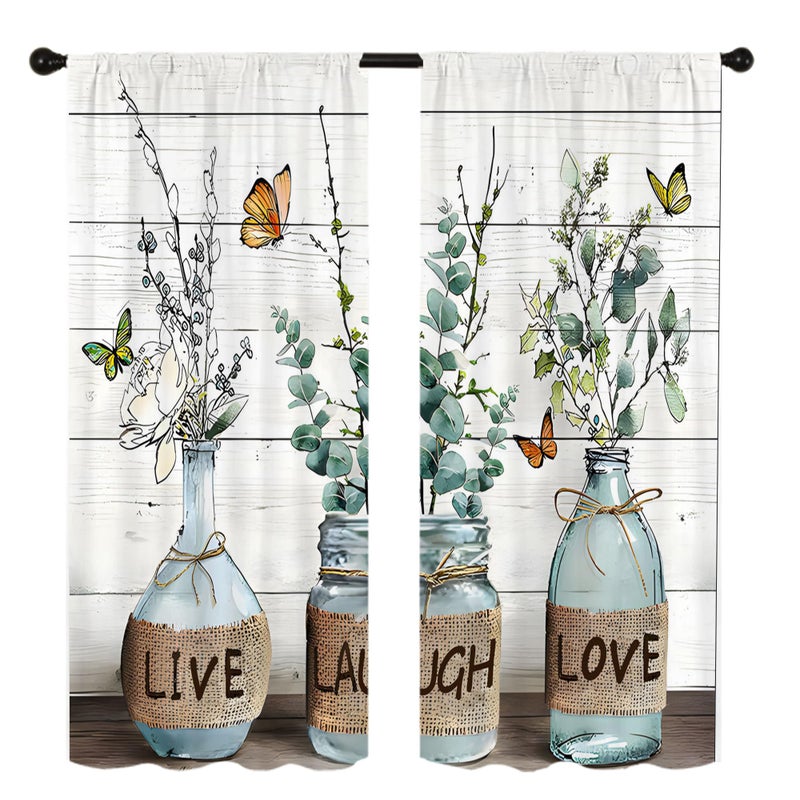 Famiffty Eucalyptus Kitchen Curtains 27.5W X 39L Inch 2 Panels Rod Pocket Farmhouse Rustic Botanical Vintage Green Leaf Small Cafe Curtain Plant Bottle Wood Window Drapes Treatment Bathroom Home Decor - Image 3