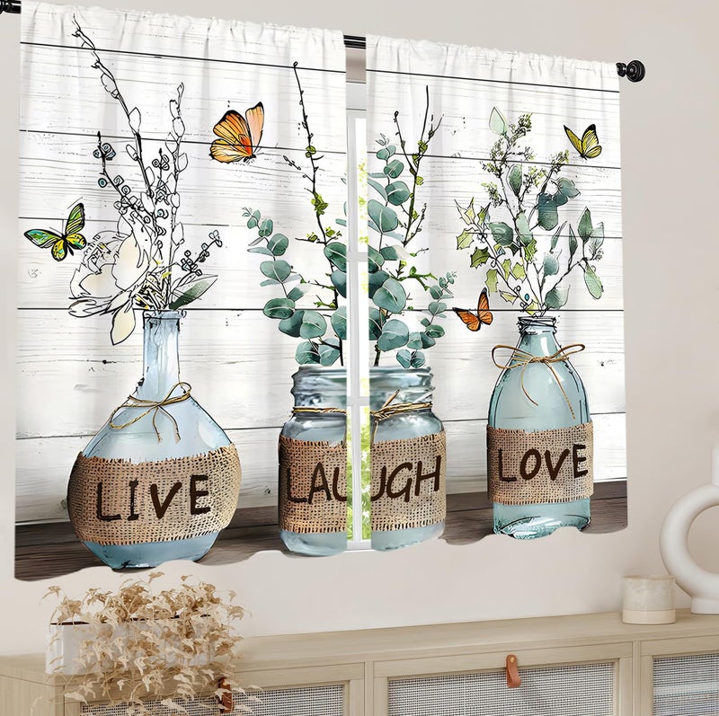 Famiffty Eucalyptus Kitchen Curtains 27.5W X 39L Inch 2 Panels Rod Pocket Farmhouse Rustic Botanical Vintage Green Leaf Small Cafe Curtain Plant Bottle Wood Window Drapes Treatment Bathroom Home Decor - Image 4