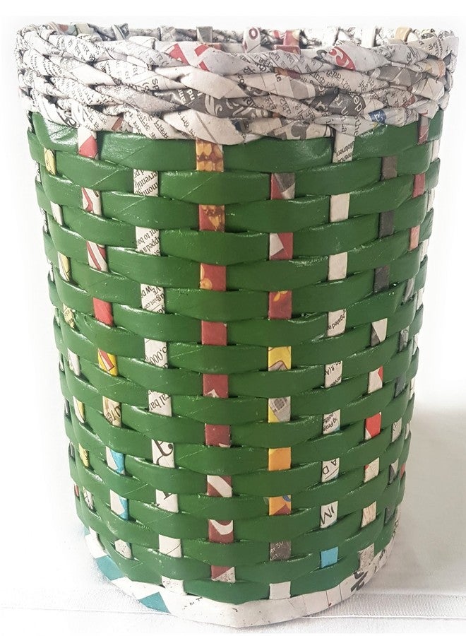Sonas Creation Paperus, Green, Open-top Dustbin, Waste Basket, Trash Can, Indoor Planter, Storage Basket, Standard Size 10 Liter, 11 inch Tall Eco-Friendly, Handmade of Paper Ropes - Image 1