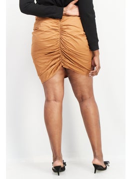 PUBLIC DESIRE Women Curve Fit Plain Mini Skirt, Brown  - Image 2