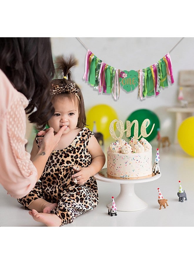 Agkvw Aloha To One Tropical Hawaiian Luau Theme Highchair Banner Wild One Highchair Banner For Girls Pink Jungle Safari Animal 1St Birthday Decorations Tropical Birthday Banner - Image 3