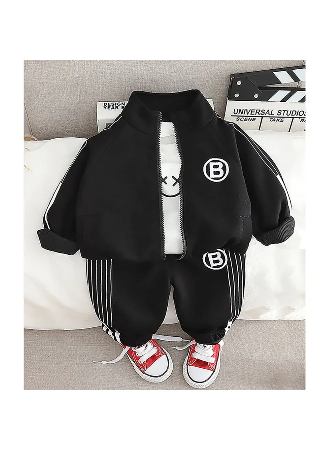 LITTLE SURPRISE BOX Black Letter B Monogram 3 Pcs Track Suit Set For Toddlers And Kids