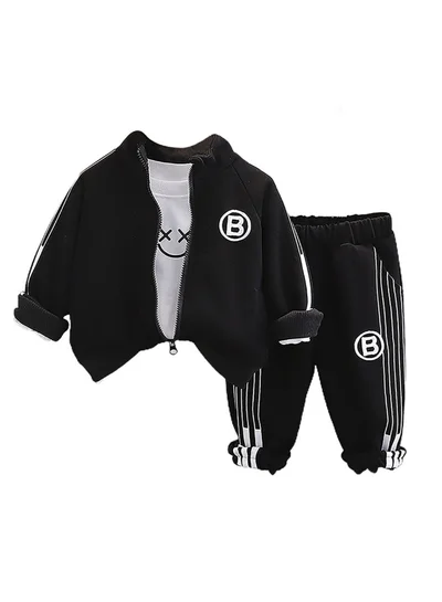 LITTLE SURPRISE BOX Black Letter B Monogram 3 Pcs Track Suit Set For Toddlers And Kids