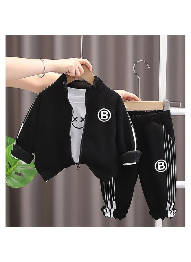 صندوق المفاجآت الصغيرة Box Black Letter B Monogram 3 Pcs Track Suit Set For Toddlers And Kids-3-4Y