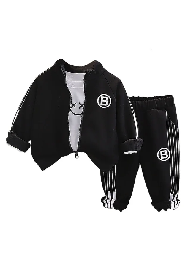 صندوق المفاجآت الصغيرة Box Black Letter B Monogram 3 Pcs Track Suit Set For Toddlers And Kids-3-4Y