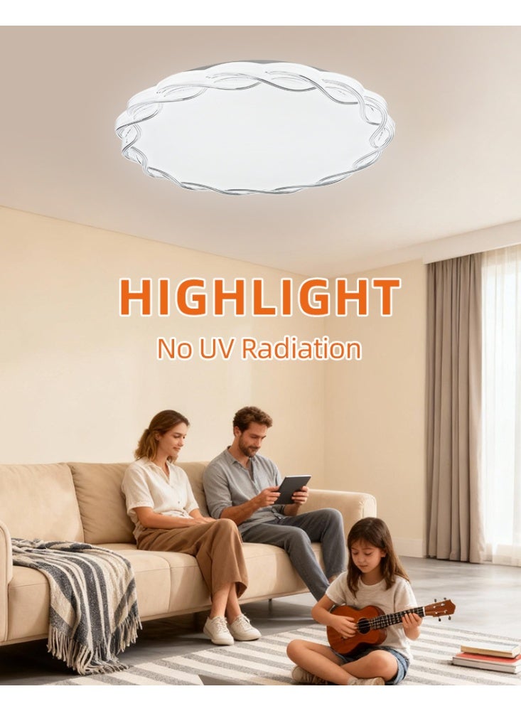 مودي مصباح سقف LED حديث بقوة 80 وات، تركيب مدمج بثلاثة ألوان متغيرة، 6000 لومن، مصباح سقف دائري من البولي فينيل كلوريد لغرفة النوم، غرفة المعيشة، المطبخ، إضاءة المكتب - Image 3