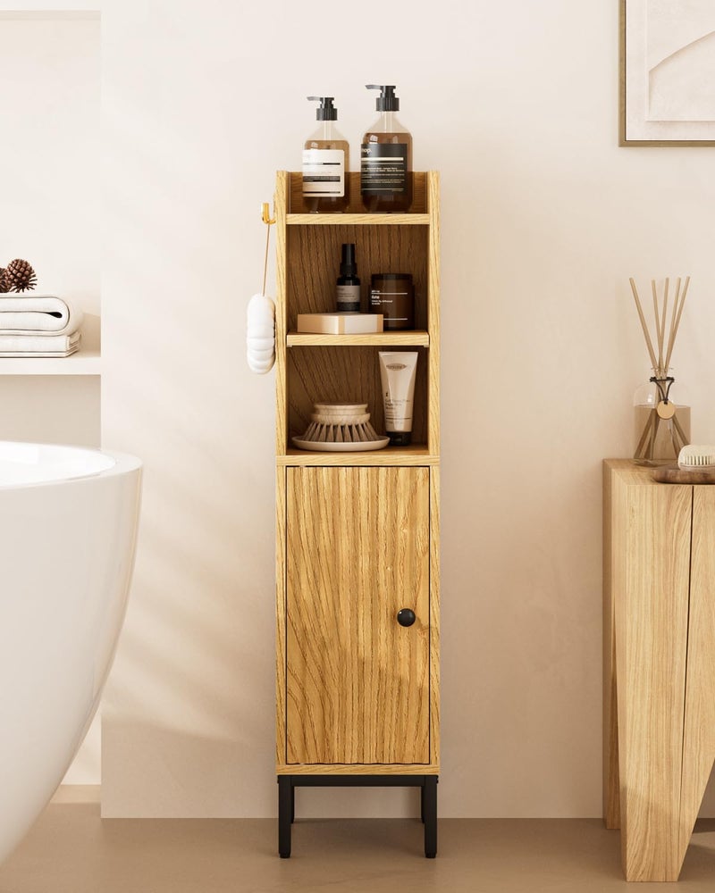AEPOALUA Bathroom Storage Cabinet, Small Corner Floor Hutch with Door and Shelves, Narrow Toilet Paper Cabinet, Bathroom Organizer with Adjustable Shelf, for Toileã€Small Spaces - Image 1