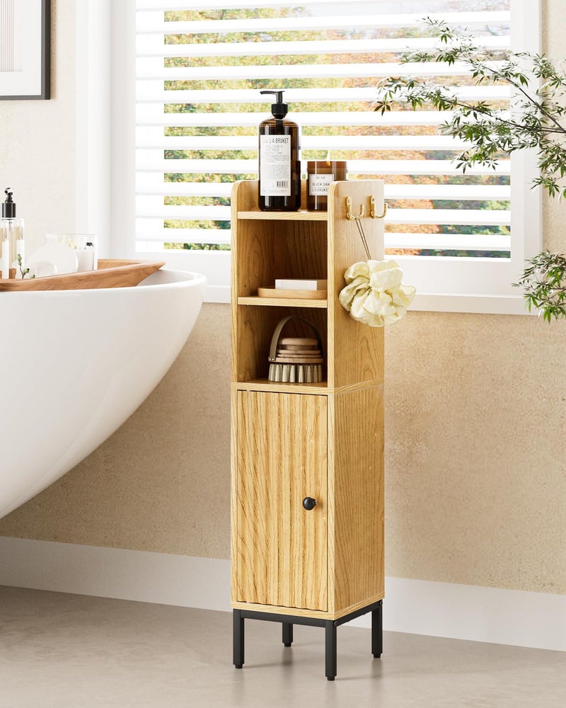 AEPOALUA Bathroom Storage Cabinet, Small Corner Floor Hutch with Door and Shelves, Narrow Toilet Paper Cabinet, Bathroom Organizer with Adjustable Shelf, for Toileã€Small Spaces - Image 4