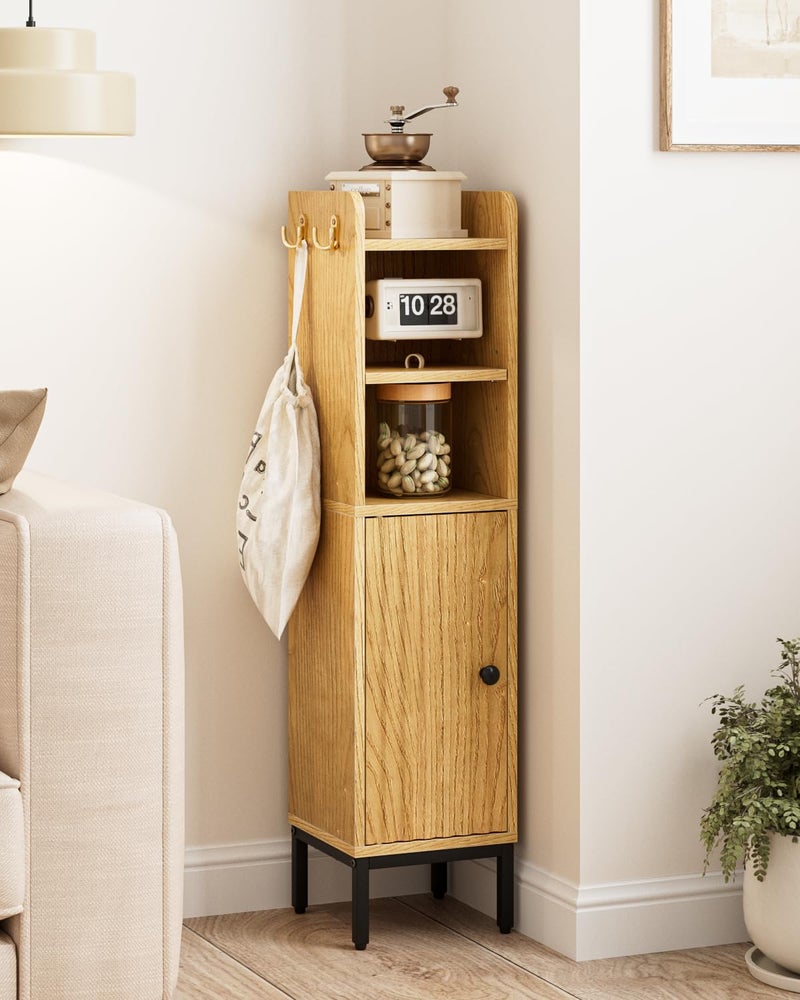 AEPOALUA Bathroom Storage Cabinet, Small Corner Floor Hutch with Door and Shelves, Narrow Toilet Paper Cabinet, Bathroom Organizer with Adjustable Shelf, for Toileã€Small Spaces - Image 3