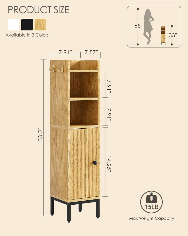 AEPOALUA Bathroom Storage Cabinet, Small Corner Floor Hutch with Door and Shelves, Narrow Toilet Paper Cabinet, Bathroom Organizer with Adjustable Shelf, for Toileã€Small Spaces - Image 2