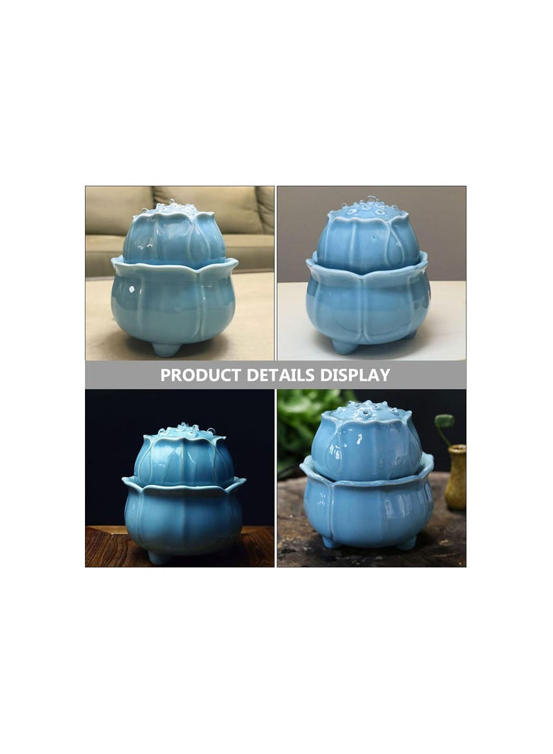 GGOOT Ceramic Tabletop Water Fountain Lotus Water Garden Zen Fountain Glazed Mini Interior Water Feature Indoor Fengshui Decor for Office Bedroom Living Room Sky- blue  - Image 4