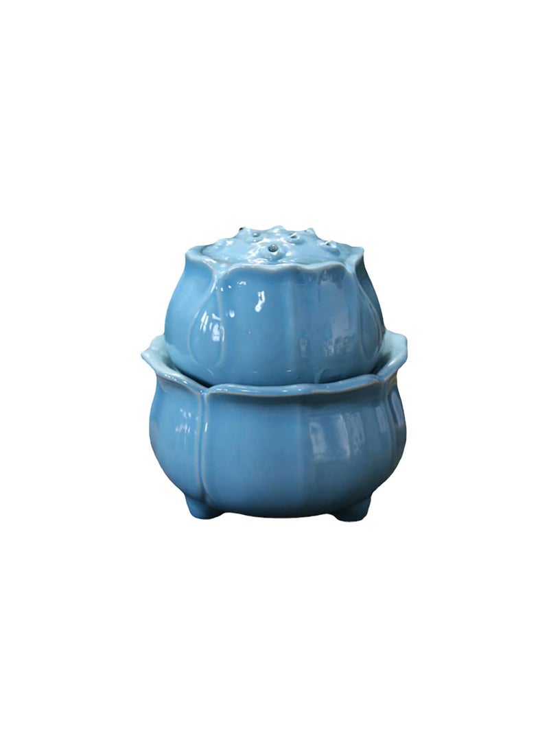GGOOT Ceramic Tabletop Water Fountain Lotus Water Garden Zen Fountain Glazed Mini Interior Water Feature Indoor Fengshui Decor for Office Bedroom Living Room Sky- blue  - Image 1
