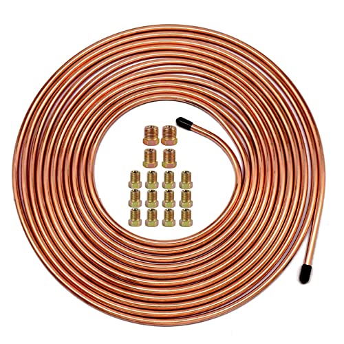 MuHize 1/4 Brake Line - Upgraded 25 Ft. Brake Line Kit(2025 New), 1/4 Flexible Copper Coated Brake Line Tube Roll(Includes 16 Inverted Flare Fittings) - Image 1