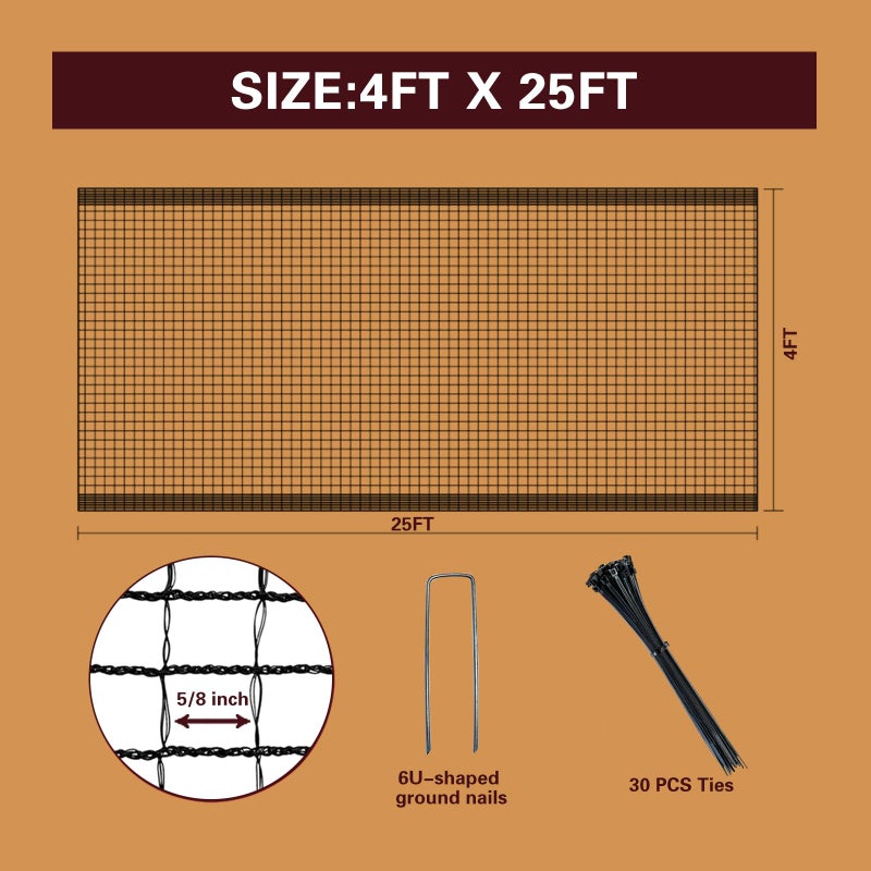 ORIVOGAS Plastic Mesh Fence Deer Fencing 4x25ft,Reinforced Edges,55gsm Heavy Duty Temporary Fence,Ideal for Garden Netting,Animal Barrier,Safety Netting, Fruit Plant Protection, Black - Image 3