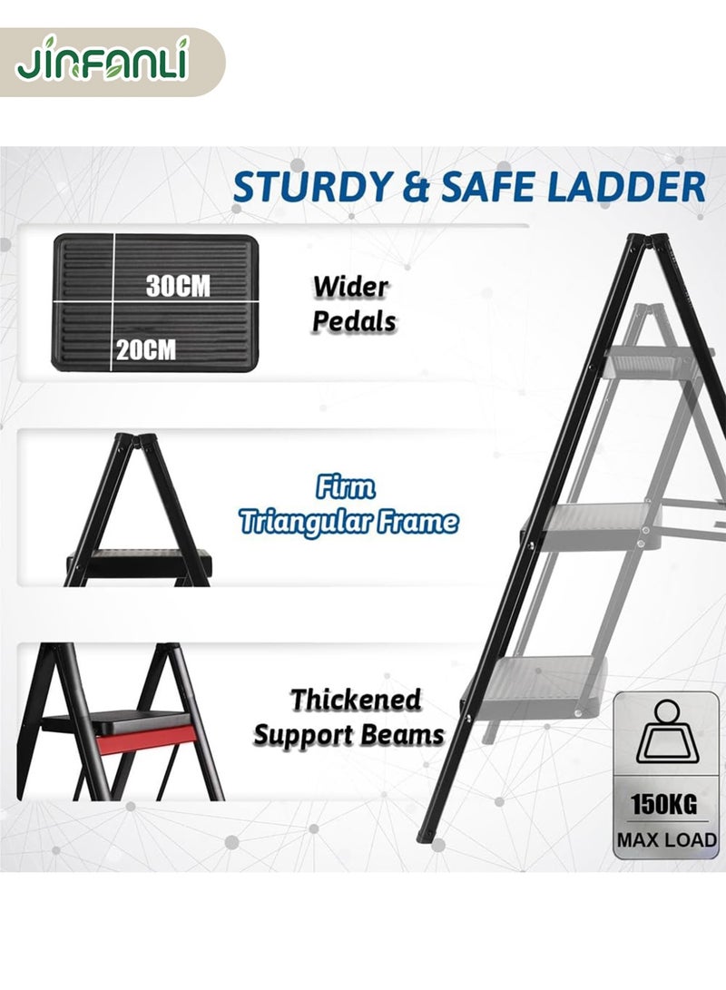 JINFANLI Step Ladder, 3 Steps Full Steel Folding Step Stool, Sturdy Small Step Stool for Adults,Closet StepStool Ladder with Anti-Slip Wide Pedals, Multi-use Kitchen Ladders for Home,Bearing capacity 150kg - Image 3