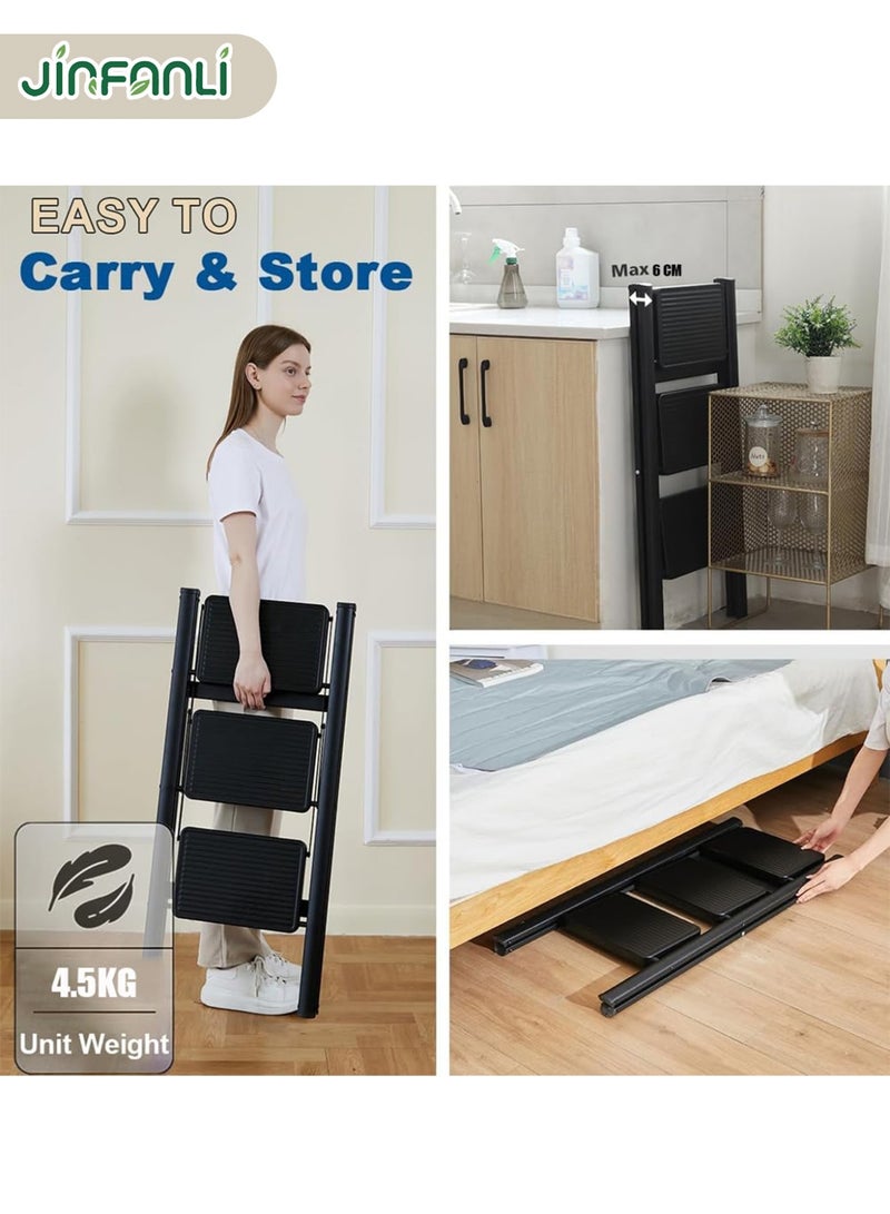 JINFANLI Step Ladder, 3 Steps Full Steel Folding Step Stool, Sturdy Small Step Stool for Adults,Closet StepStool Ladder with Anti-Slip Wide Pedals, Multi-use Kitchen Ladders for Home,Bearing capacity 150kg - Image 4