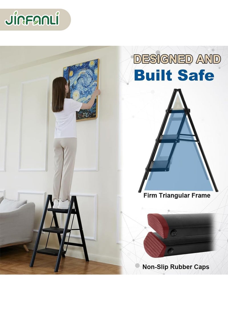 JINFANLI Step Ladder, 3 Steps Full Steel Folding Step Stool, Sturdy Small Step Stool for Adults,Closet StepStool Ladder with Anti-Slip Wide Pedals, Multi-use Kitchen Ladders for Home,Bearing capacity 150kg - Image 2