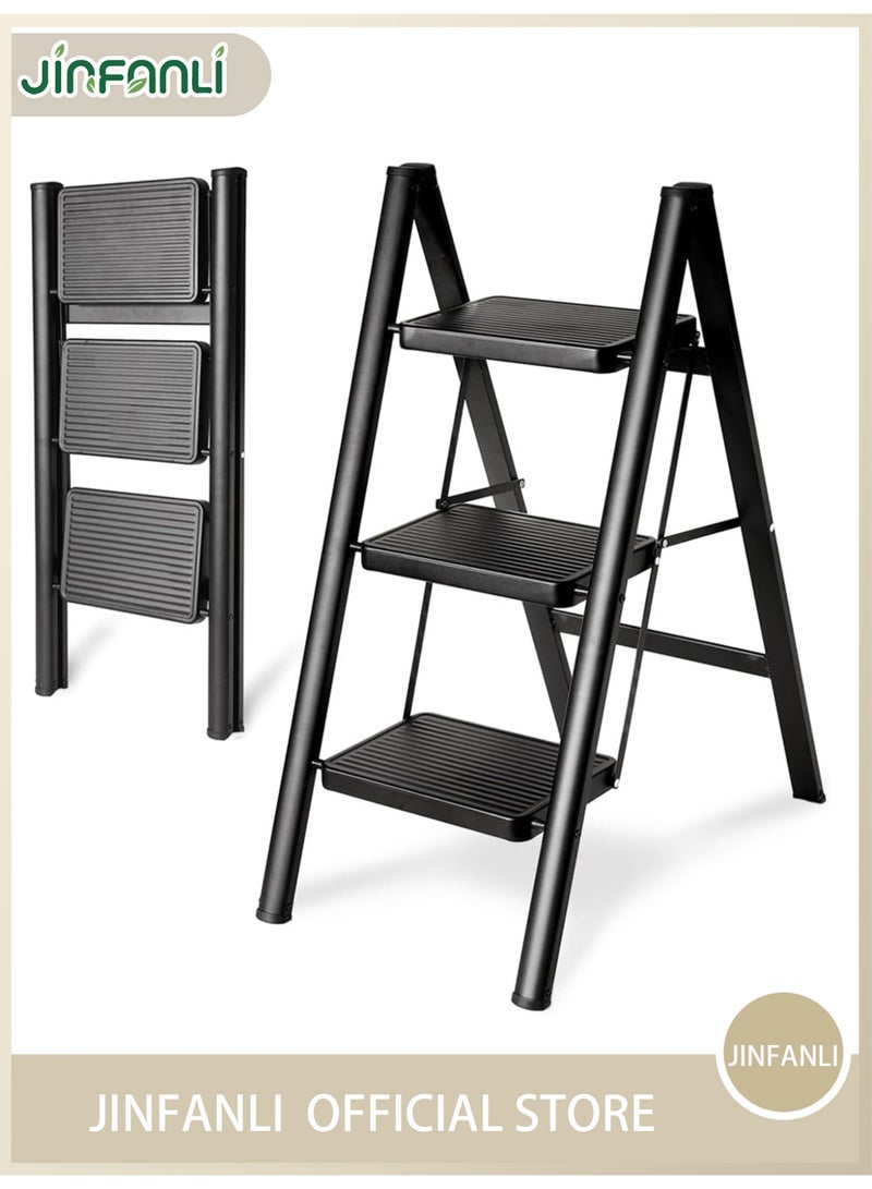 JINFANLI Step Ladder, 3 Steps Full Steel Folding Step Stool, Sturdy Small Step Stool for Adults,Closet StepStool Ladder with Anti-Slip Wide Pedals, Multi-use Kitchen Ladders for Home,Bearing capacity 150kg - Image 1