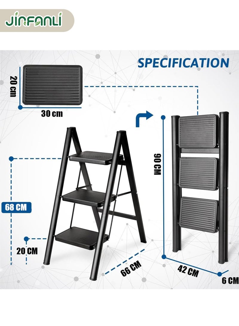 JINFANLI Step Ladder, 3 Steps Full Steel Folding Step Stool, Sturdy Small Step Stool for Adults,Closet StepStool Ladder with Anti-Slip Wide Pedals, Multi-use Kitchen Ladders for Home,Bearing capacity 150kg - Image 5