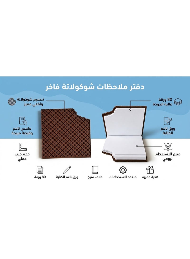 دفتر ملاحظات جيب بتصميم لوح شوكولاتة، مفكرة مربعة الشكل بزاوية مقضومة، 80 ورقة - Image 1