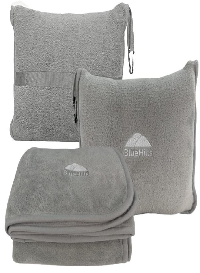 BlueHills BlueHills Premium Soft Travel Blanket Pillow Airplane Flight Blanket Throw in Soft Bag Pillow case with Luggage Belt & Backpack Clip Compact Pack Large Blanket - Light Gray T024