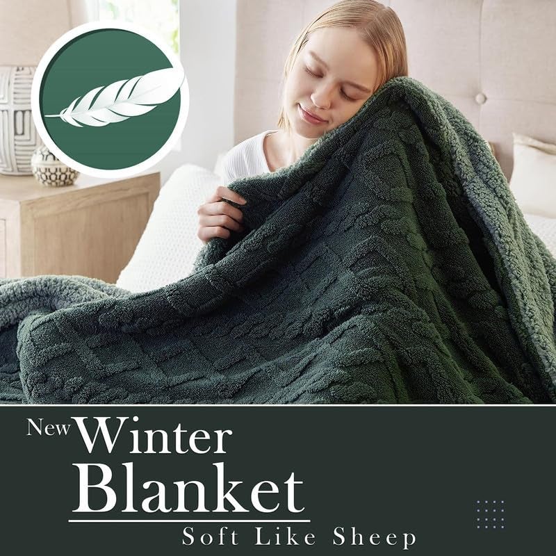 BSB HOME Flannel with Sherpa Luxurious Super Soft Fluffy Cozy Fuzzy Warm Reversible Single Bed Blanket for Heavy Winter 500GSM Blanket/Quilt Rajaai - Color- Bottle Green, 220 x 150 Cm, Weight- 2kg - Image 3