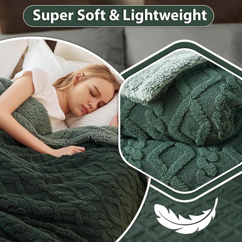 BSB HOME Flannel with Sherpa Luxurious Super Soft Fluffy Cozy Fuzzy Warm Reversible Single Bed Blanket for Heavy Winter 500GSM Blanket/Quilt Rajaai - Color- Bottle Green, 220 x 150 Cm, Weight- 2kg - Image 5