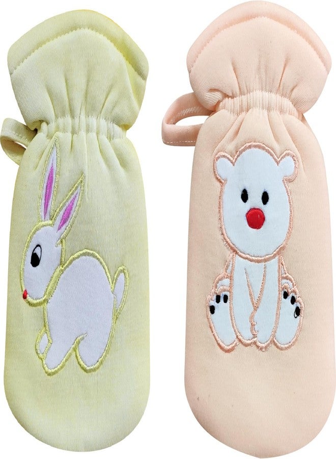 Da Anushi Cotton Baby Feeding Bottle Cover (Set of 2), Tote Modern Carrier Bag, Embroided Patch Cartoon Baby Bottle Covers Suitable for 60-125ML (Yellow & Peach) - Image 1